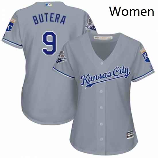 Womens Majestic Kansas City Royals 9 Drew Butera Replica Grey Road Cool Base MLB Jersey